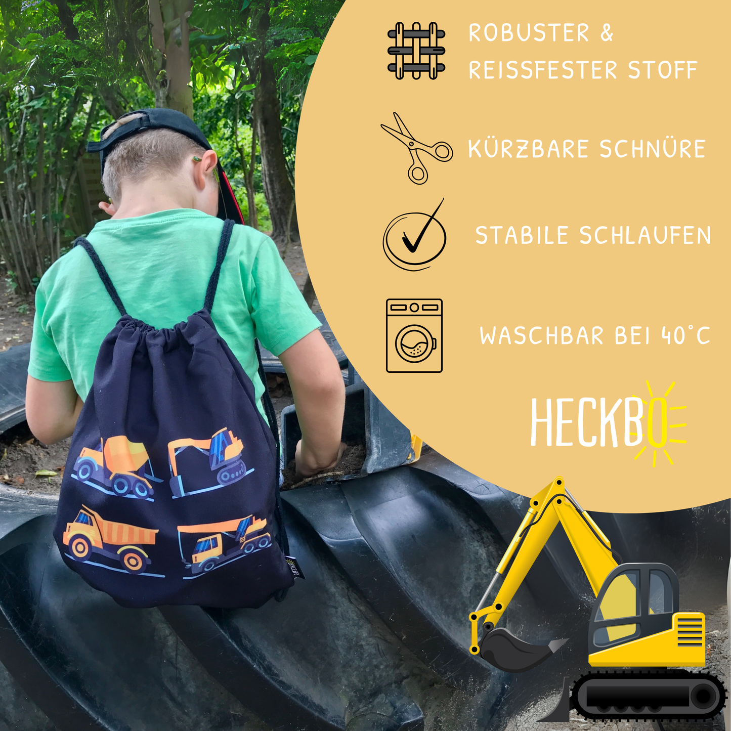 Kinder Turnbeutel Baufahrzeuge 4 schwarz