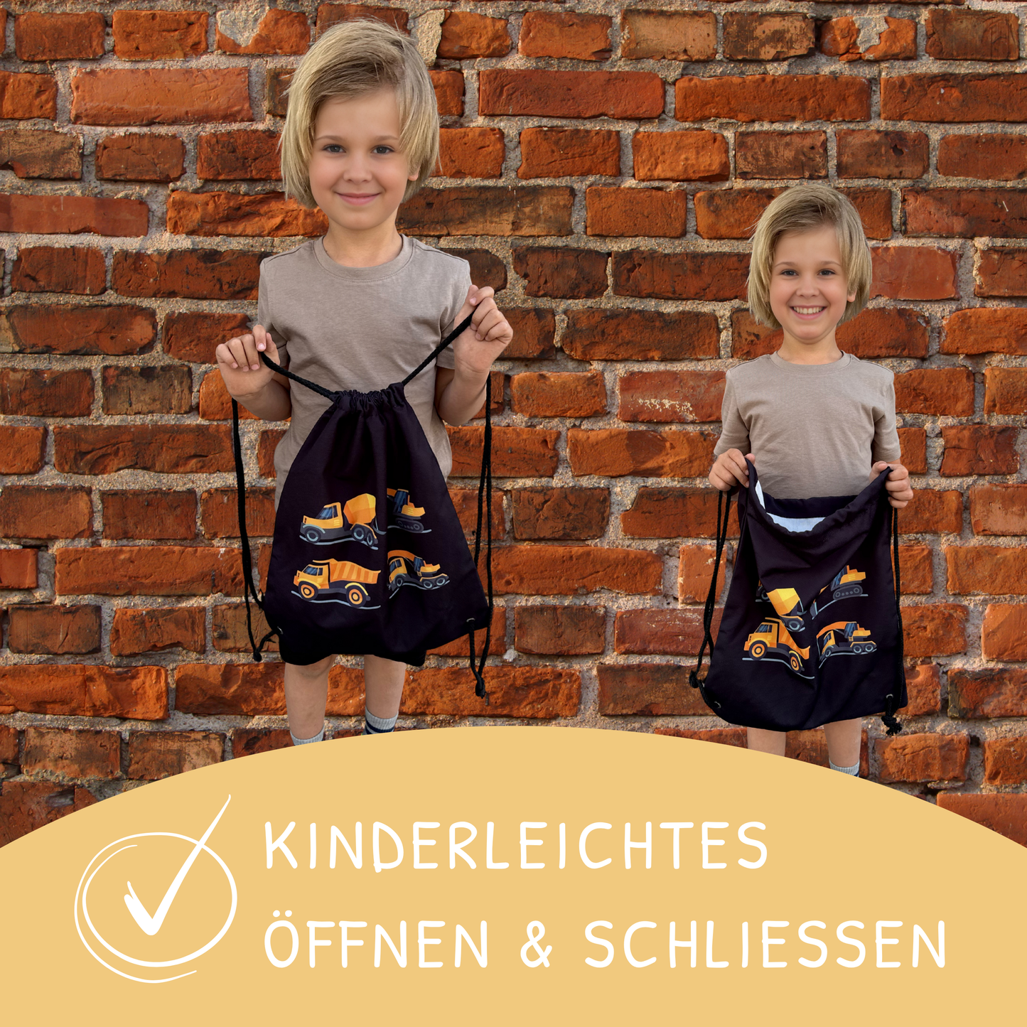 Kinder Turnbeutel Baufahrzeuge 4 schwarz