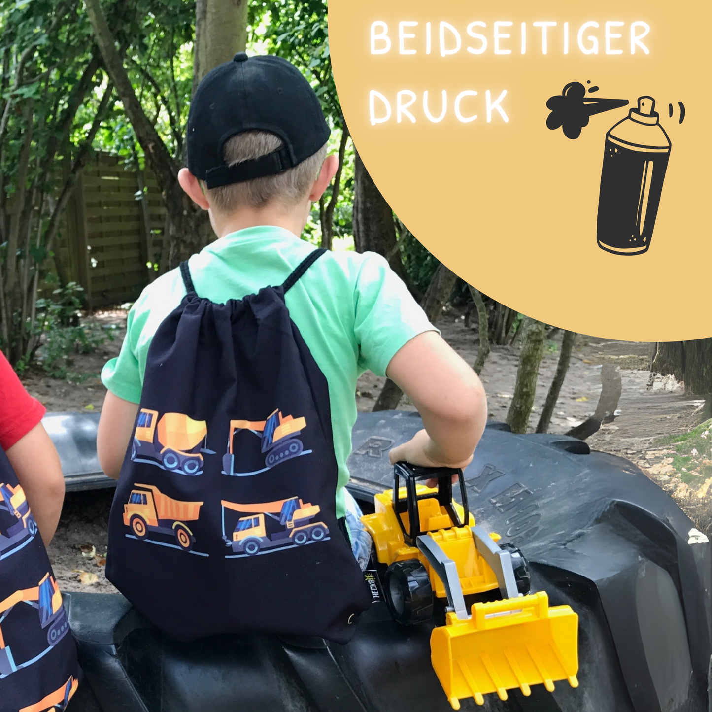 Kinder Turnbeutel Baufahrzeuge 4 schwarz