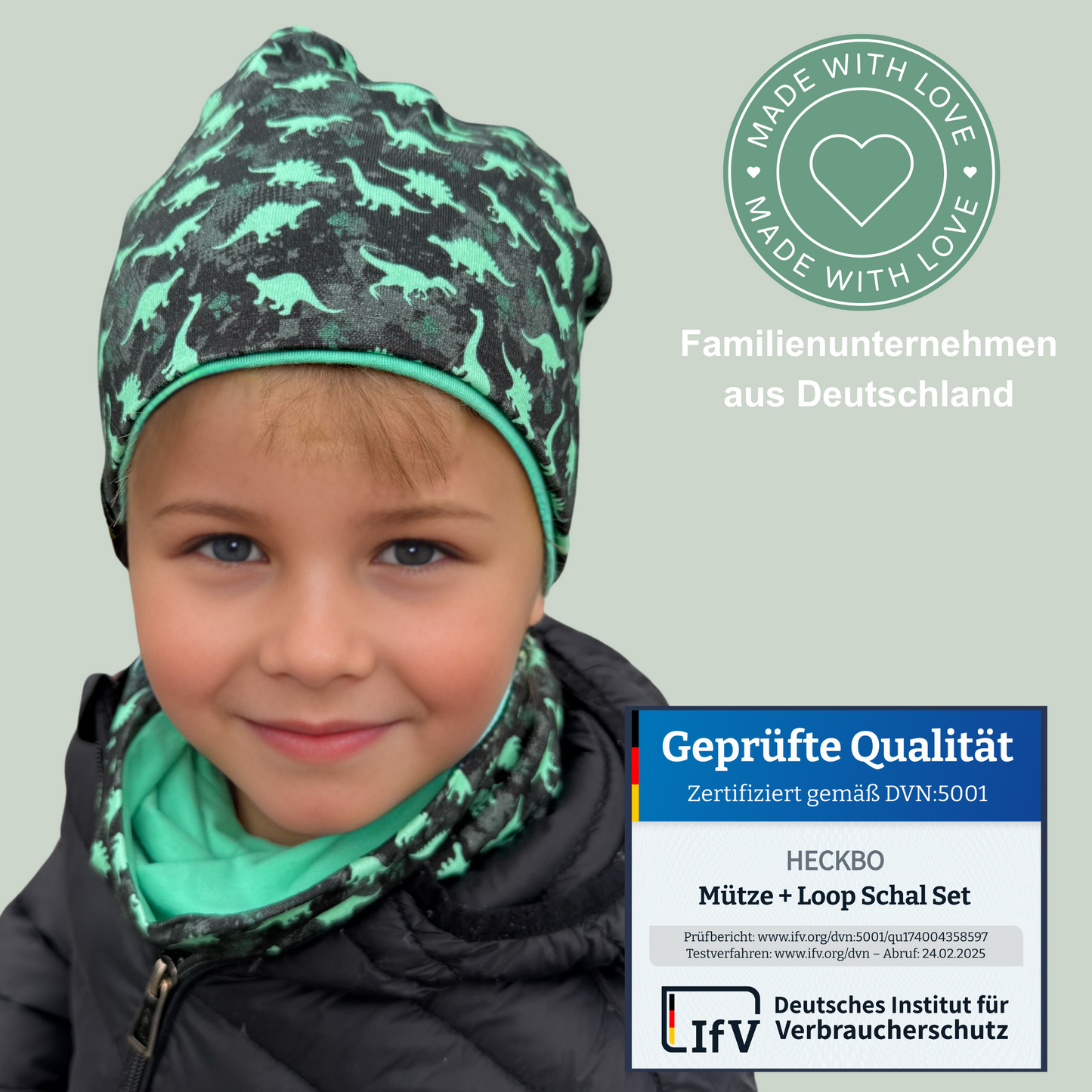 Kinder Beanie Mütze & Loop Set - Dinosaurier