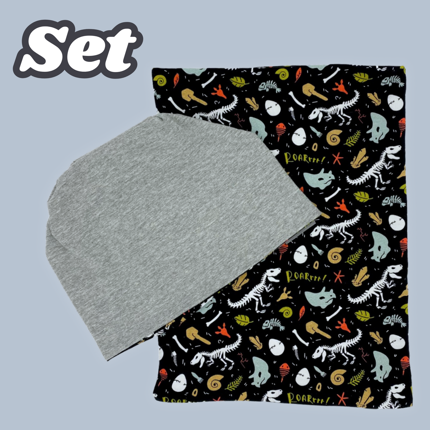 Kinder Beanie Mütze & Loop Set - Dino Knochen