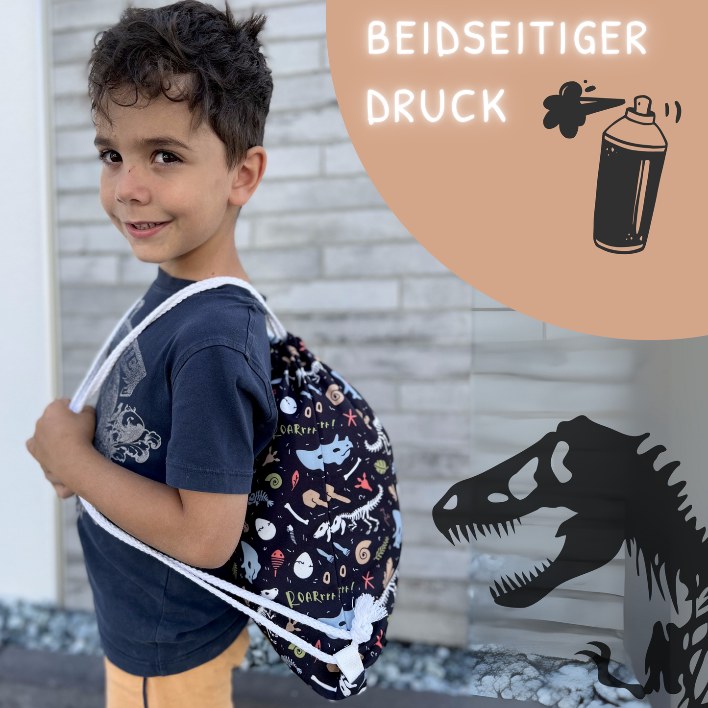 Kinder Turnbeutel Dino Skelett