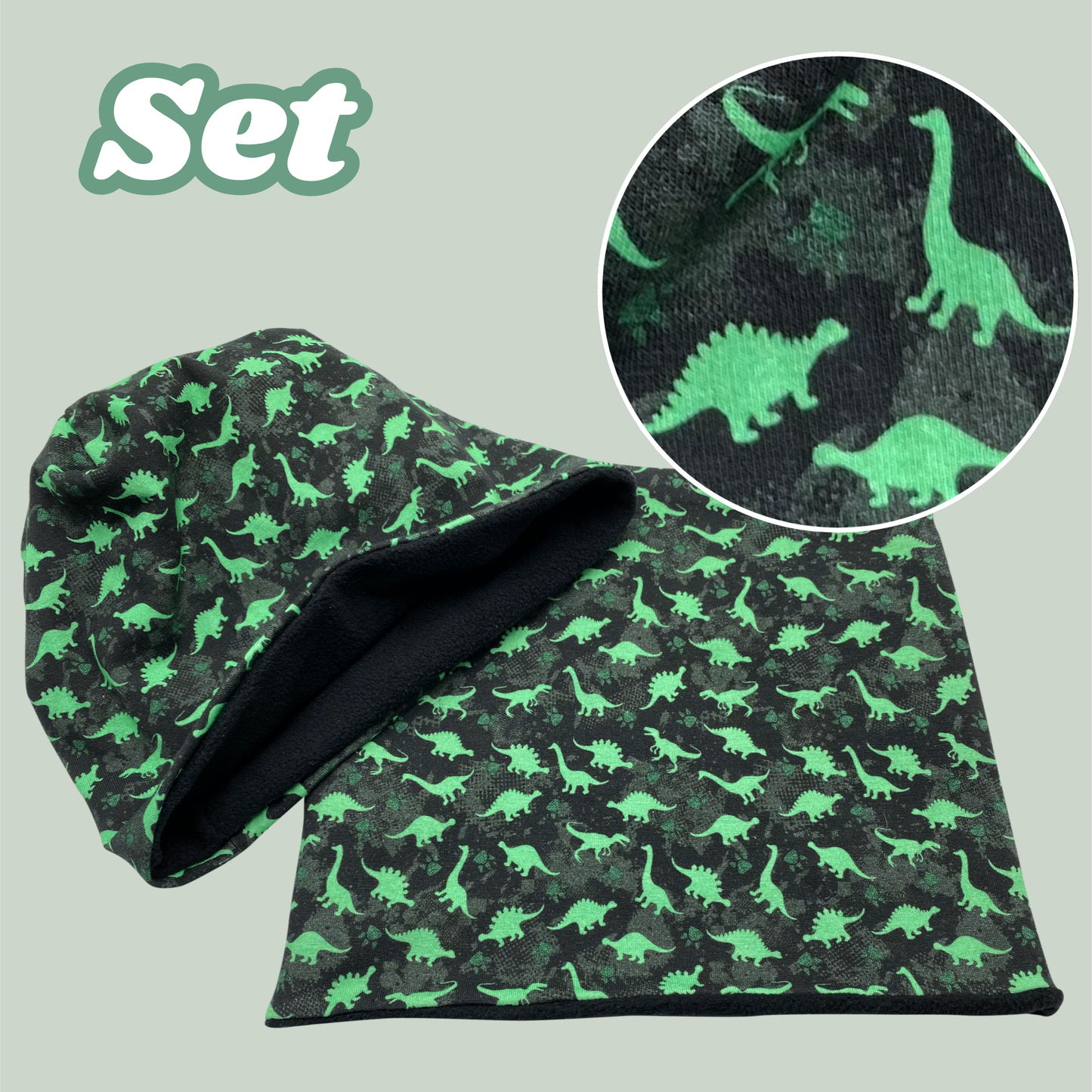 Kinder Beanie Mütze & Loop Set - Dinosaurier