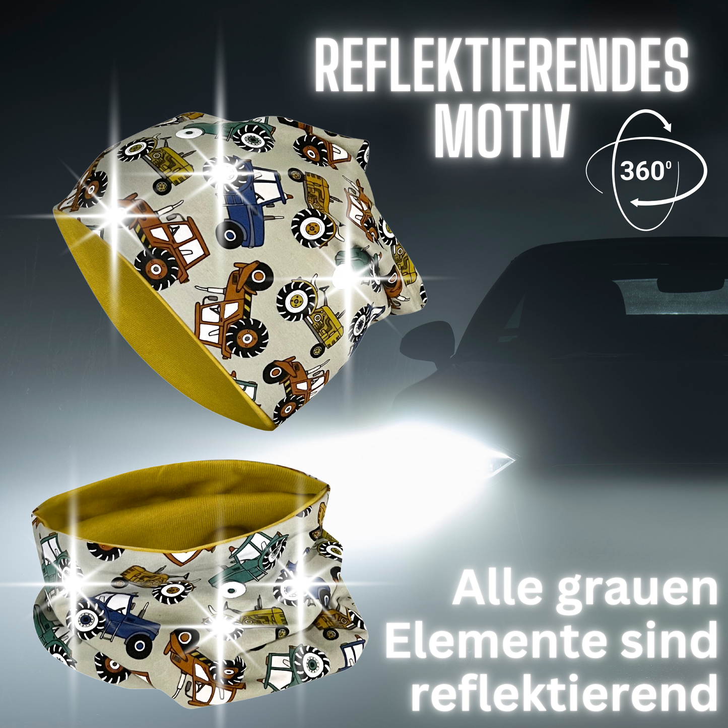 Kinder Reflektor Mütze & Loop - Traktor