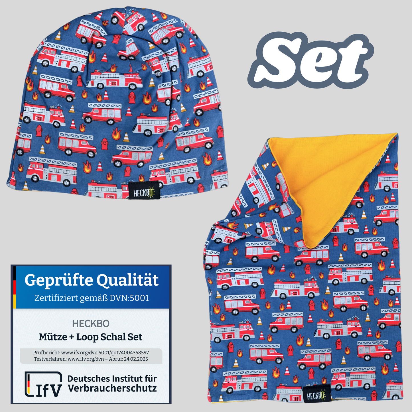 Kinder Reflektor Mütze & Loop - Feuerwehr