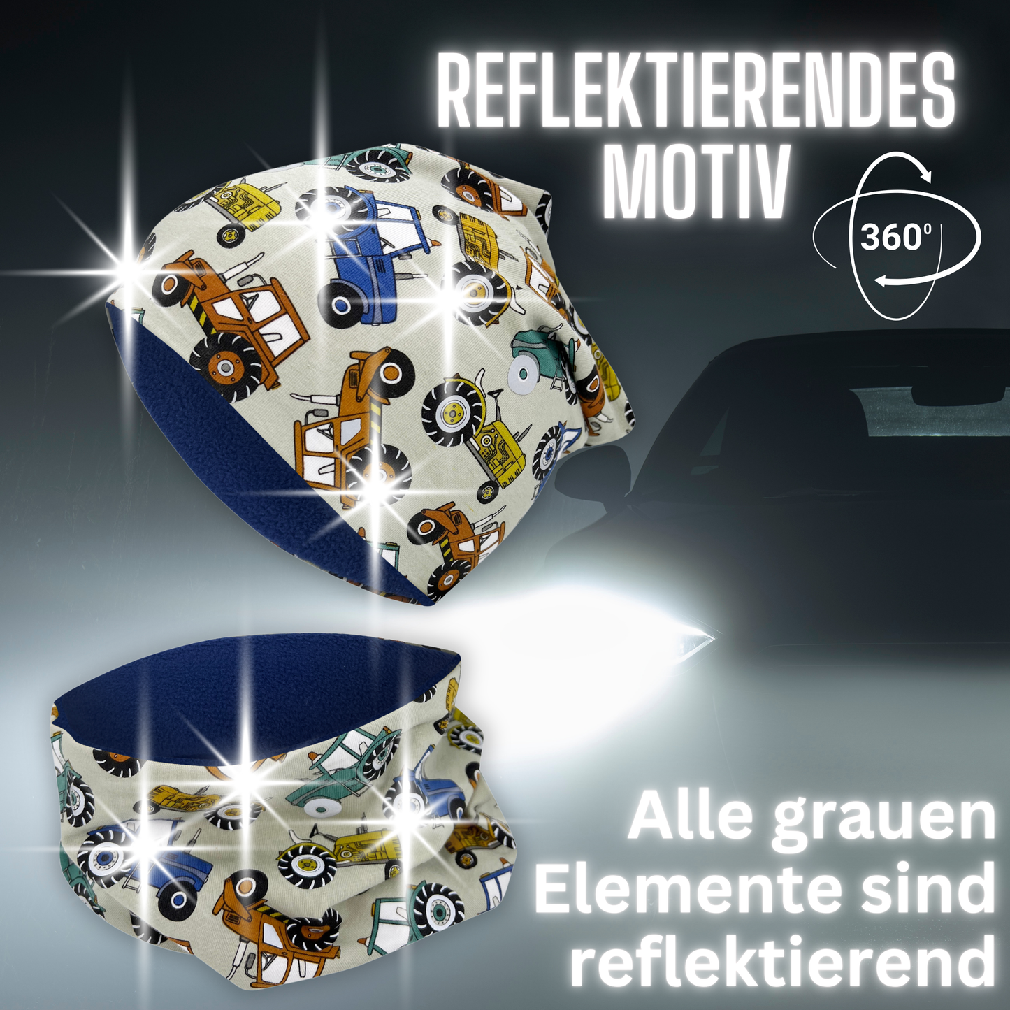 Kinder Reflektor Mütze & Loop - Traktor