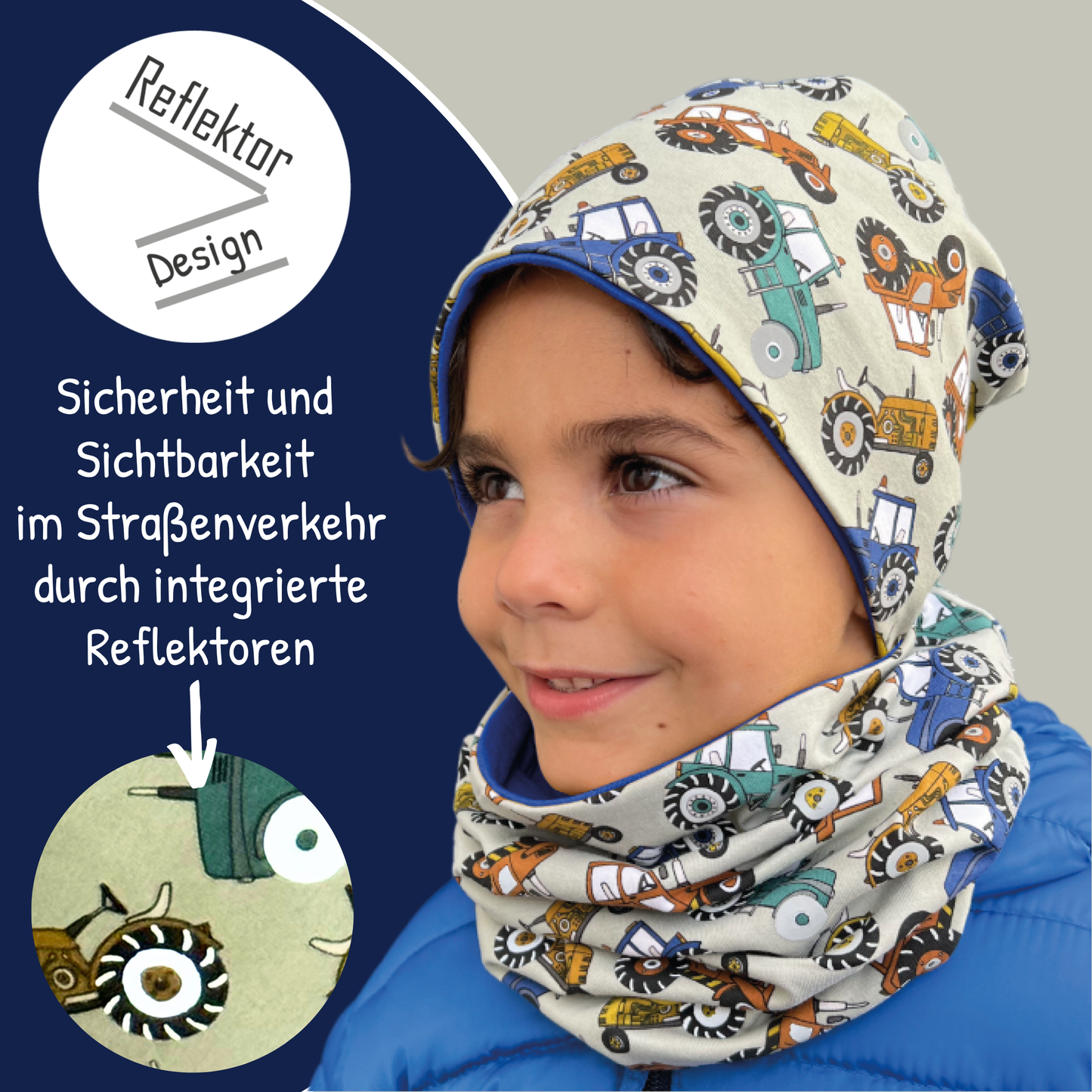 Kinder Reflektor Mütze & Loop - Traktor