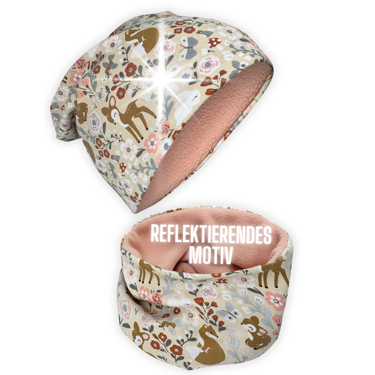 Kinder Reflektor Mütze & Loop Waldtiere