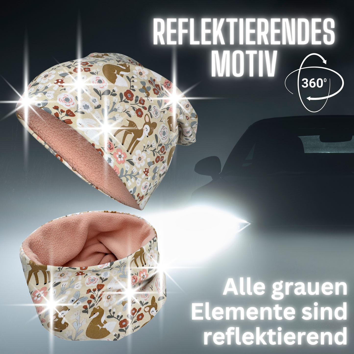 Kinder Reflektor Mütze & Loop Waldtiere