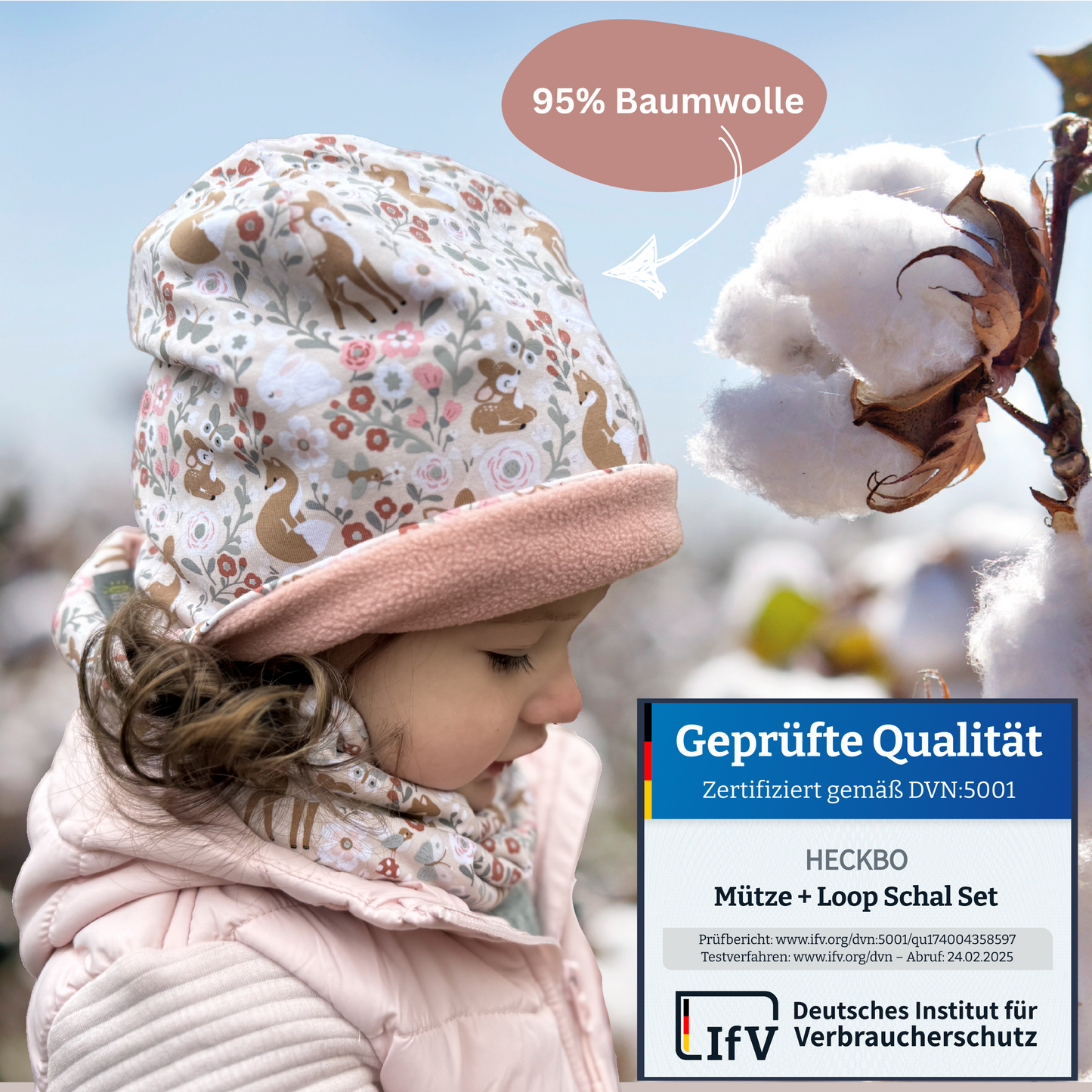 Kinder Reflektor Mütze & Loop Waldtiere