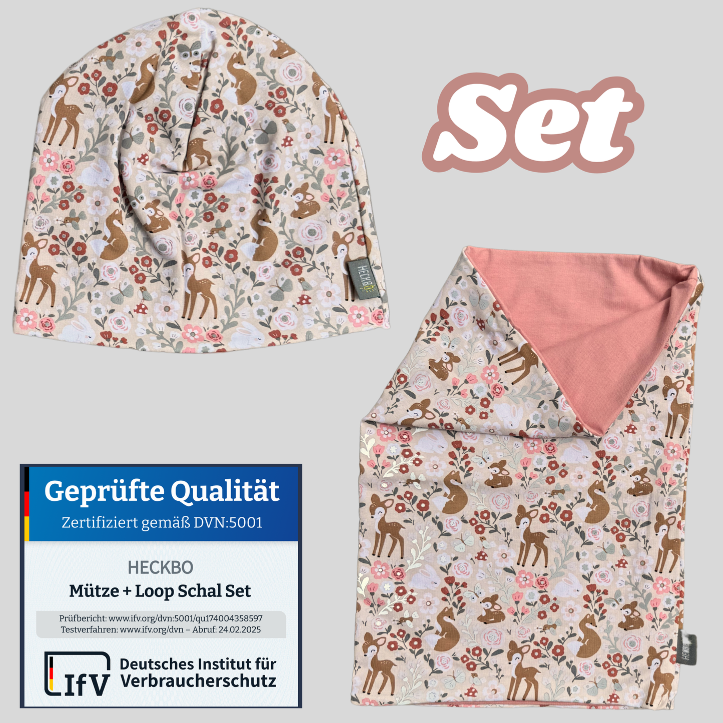 Kinder Reflektor Mütze & Loop Waldtiere