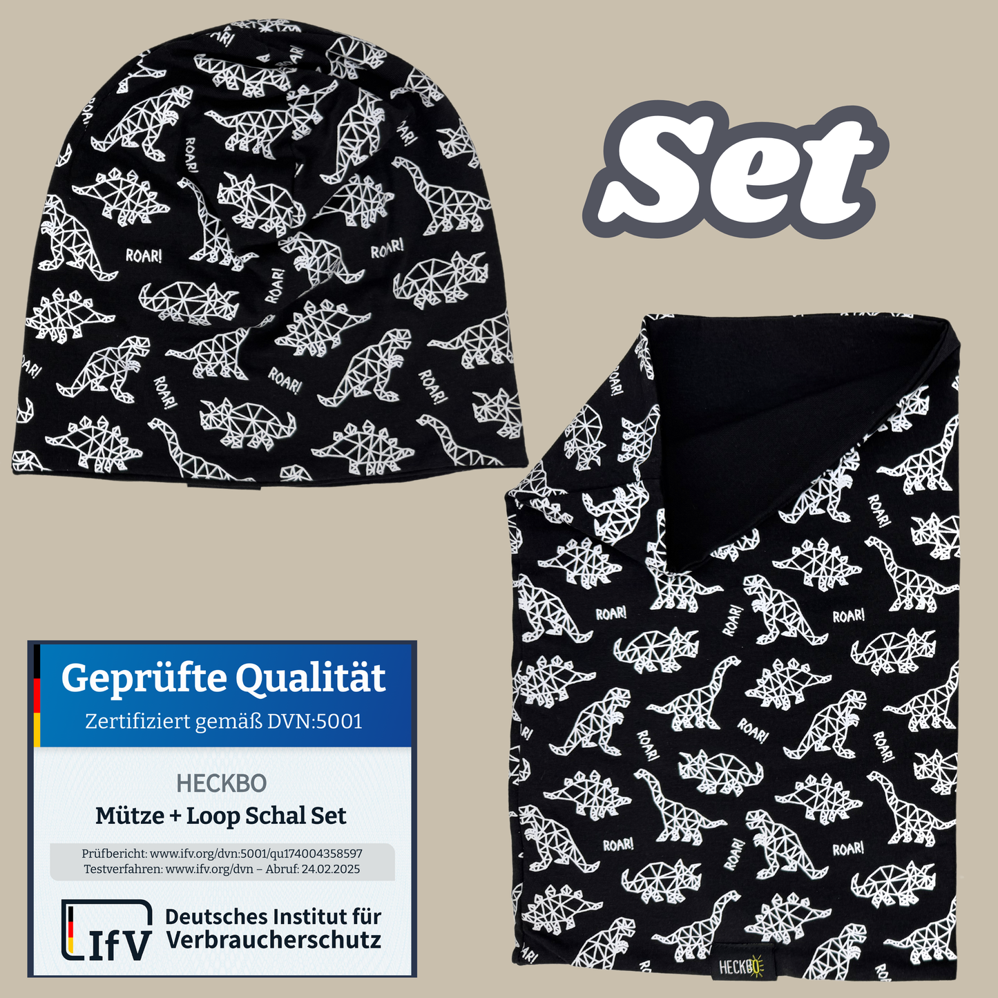 Kinder Reflektor Mütze & Loop Dinosaurier