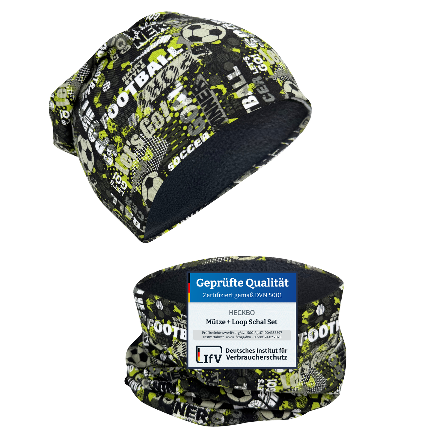 Kinder Beanie Mütze & Loop - Fussball