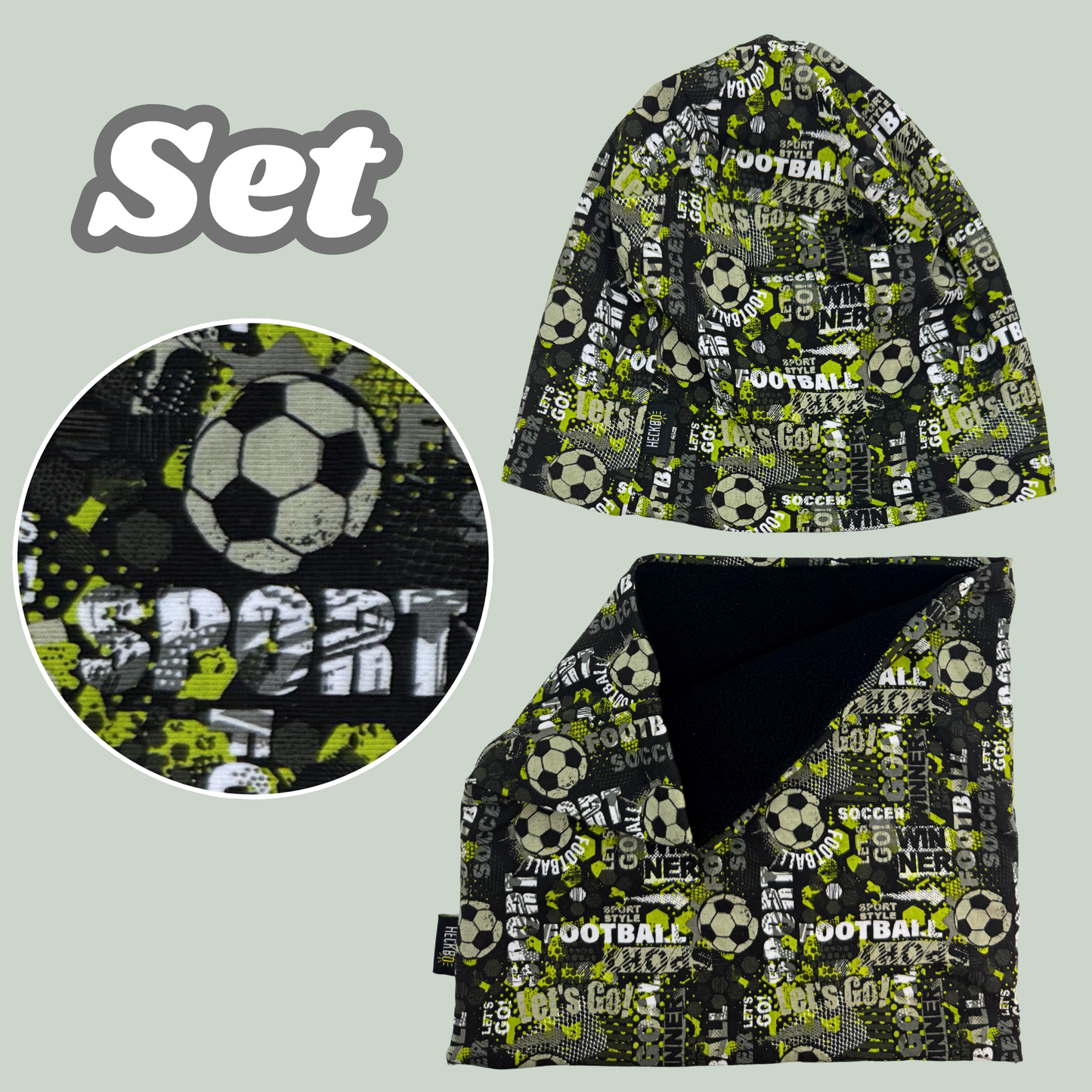 Kinder Beanie Mütze & Loop - Fussball