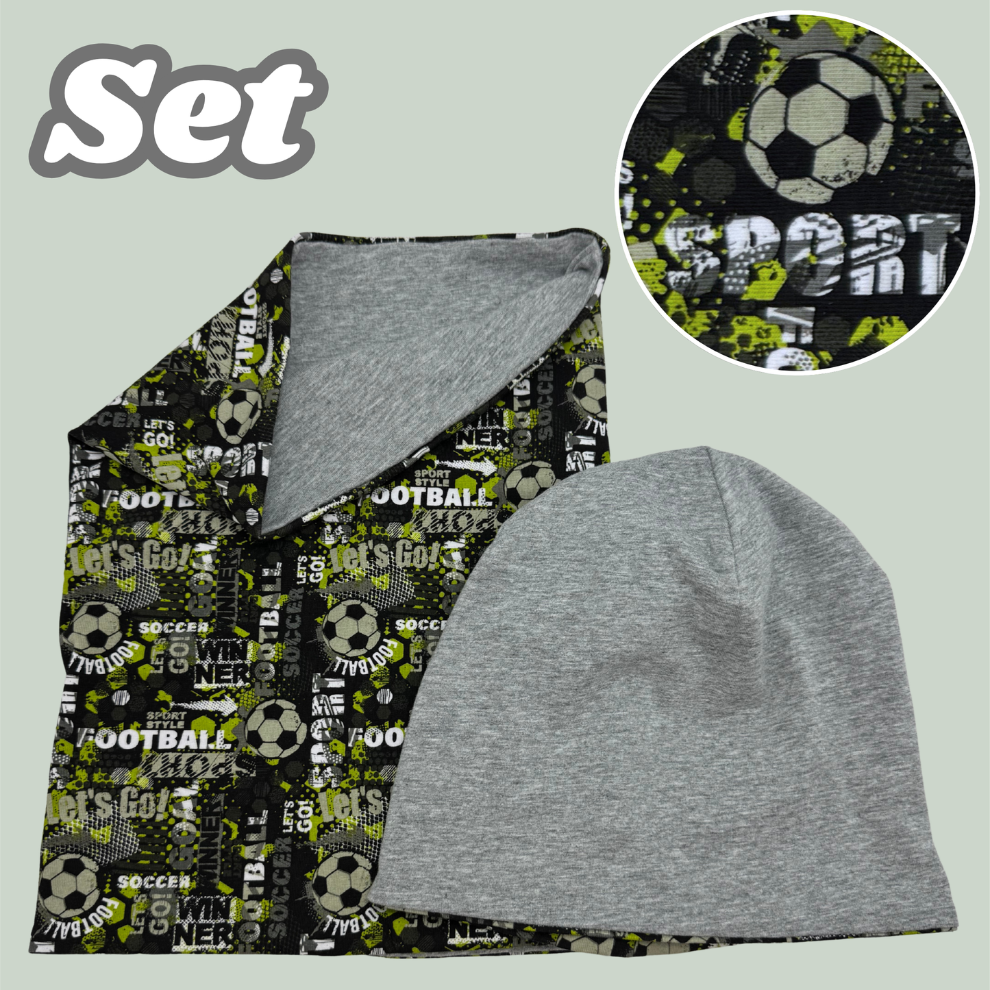 Kinder Beanie Mütze & Loop - Fussball