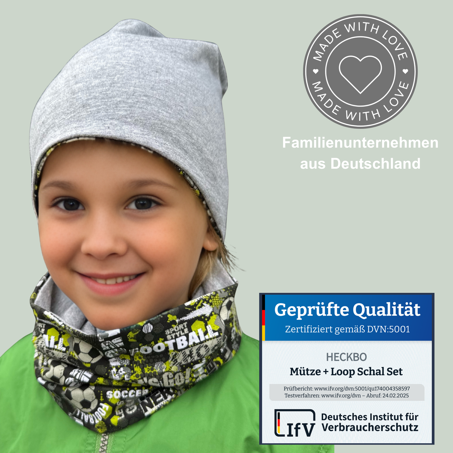 Kinder Beanie Mütze & Loop - Fussball