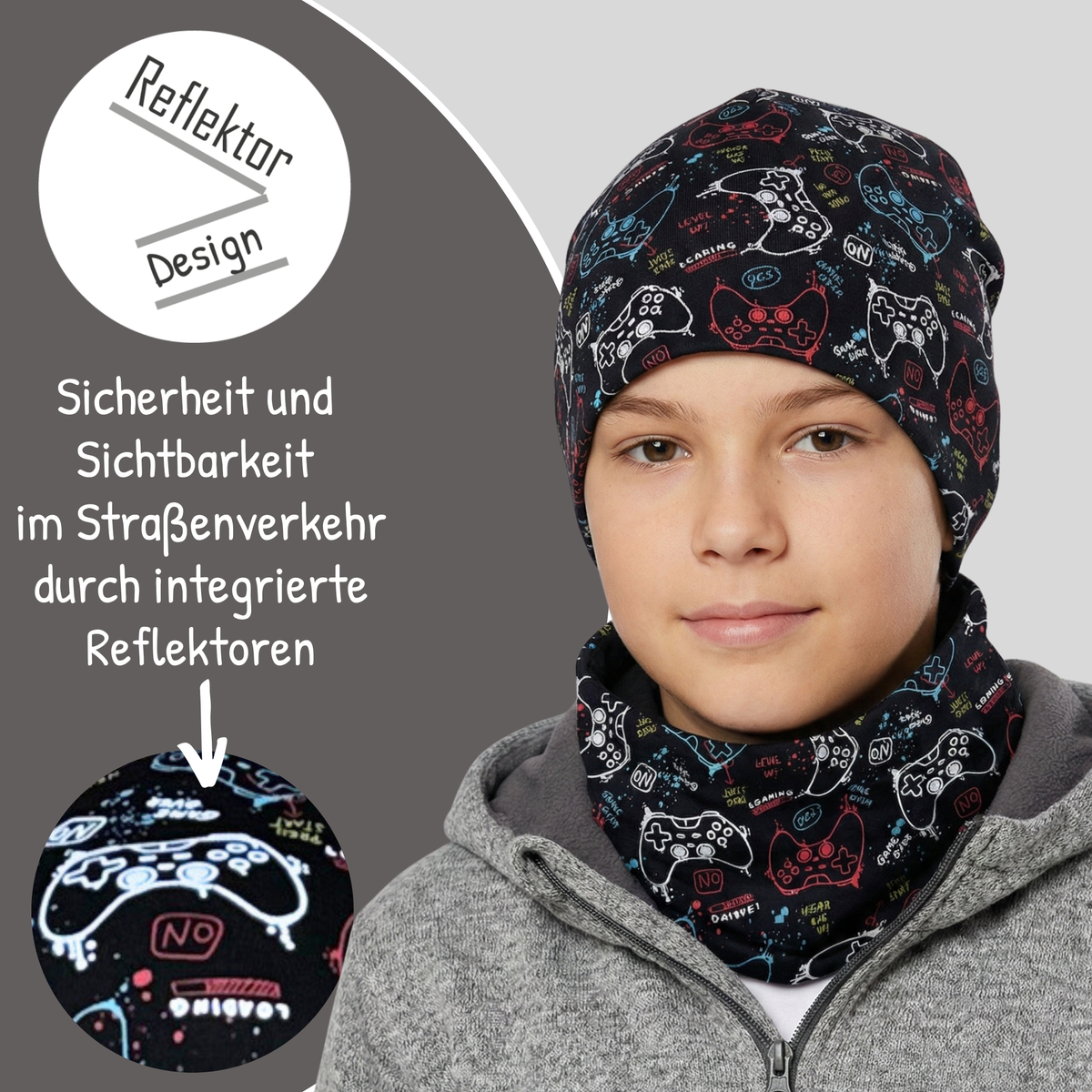 Reflektor Kinder Beanie Mütze & Loop - Gaming
