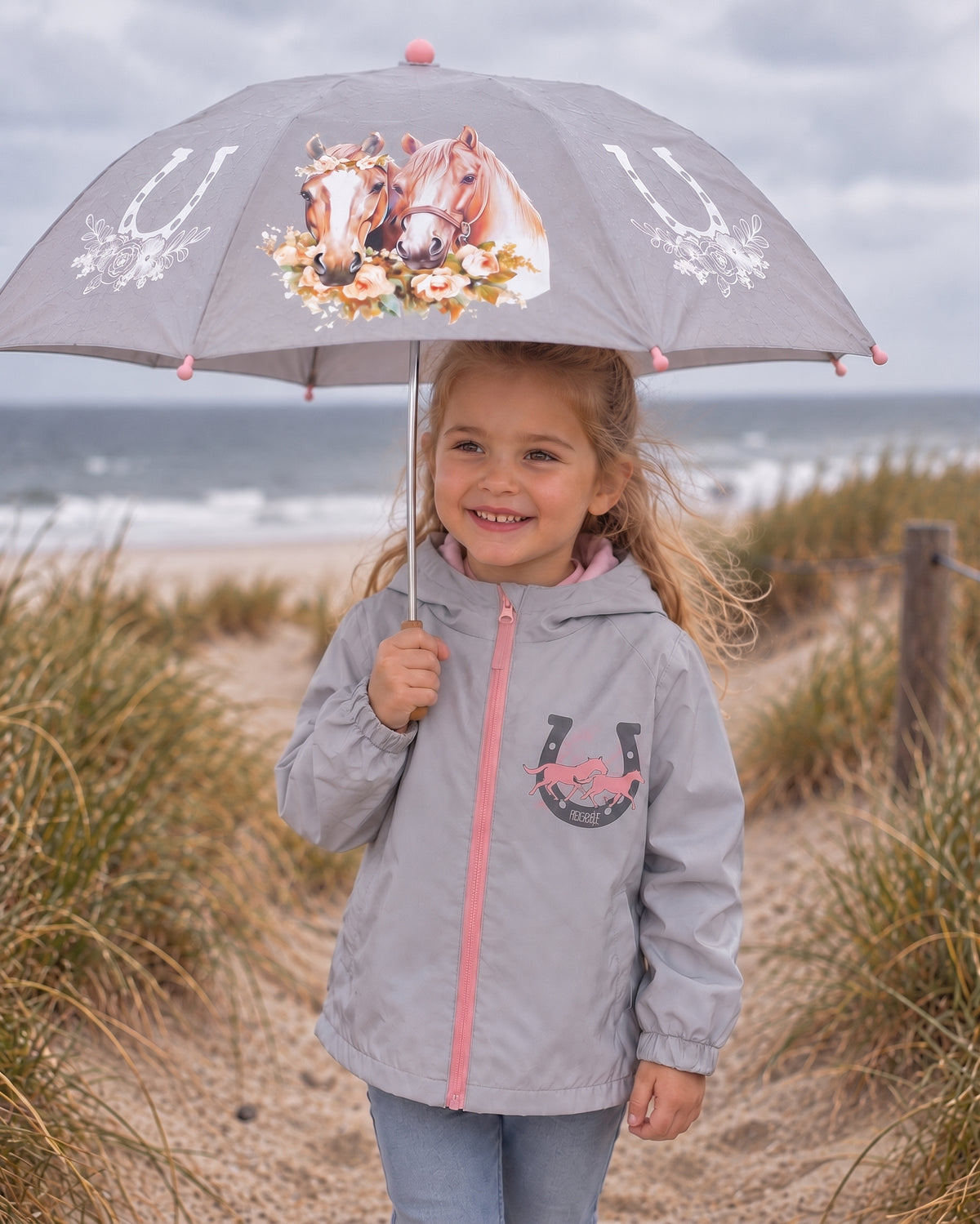 Kinder Reflektor Regenjacke Pferd