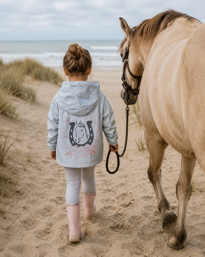 Kinder Reflektor Regenjacke Pferd