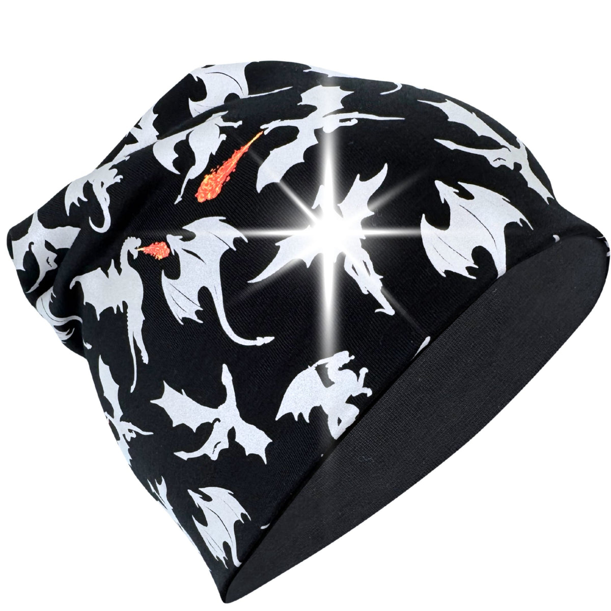 Reflektor Kinder Beanie Mütze oder Loop - Drachen
