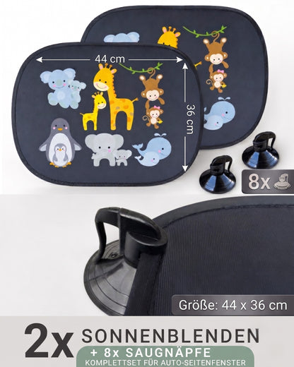 HECKBO Auto-Sonnenblenden Kinder Tierfamilien – 2er-Set