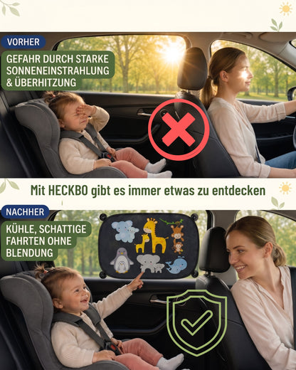 HECKBO Auto-Sonnenblenden Kinder Tierfamilien – 2er-Set