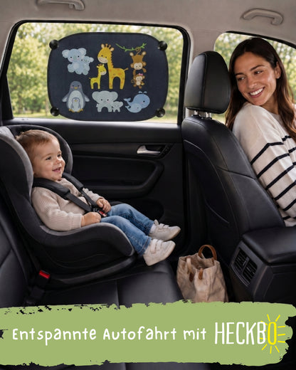 HECKBO Auto-Sonnenblenden Kinder Tierfamilien – 2er-Set