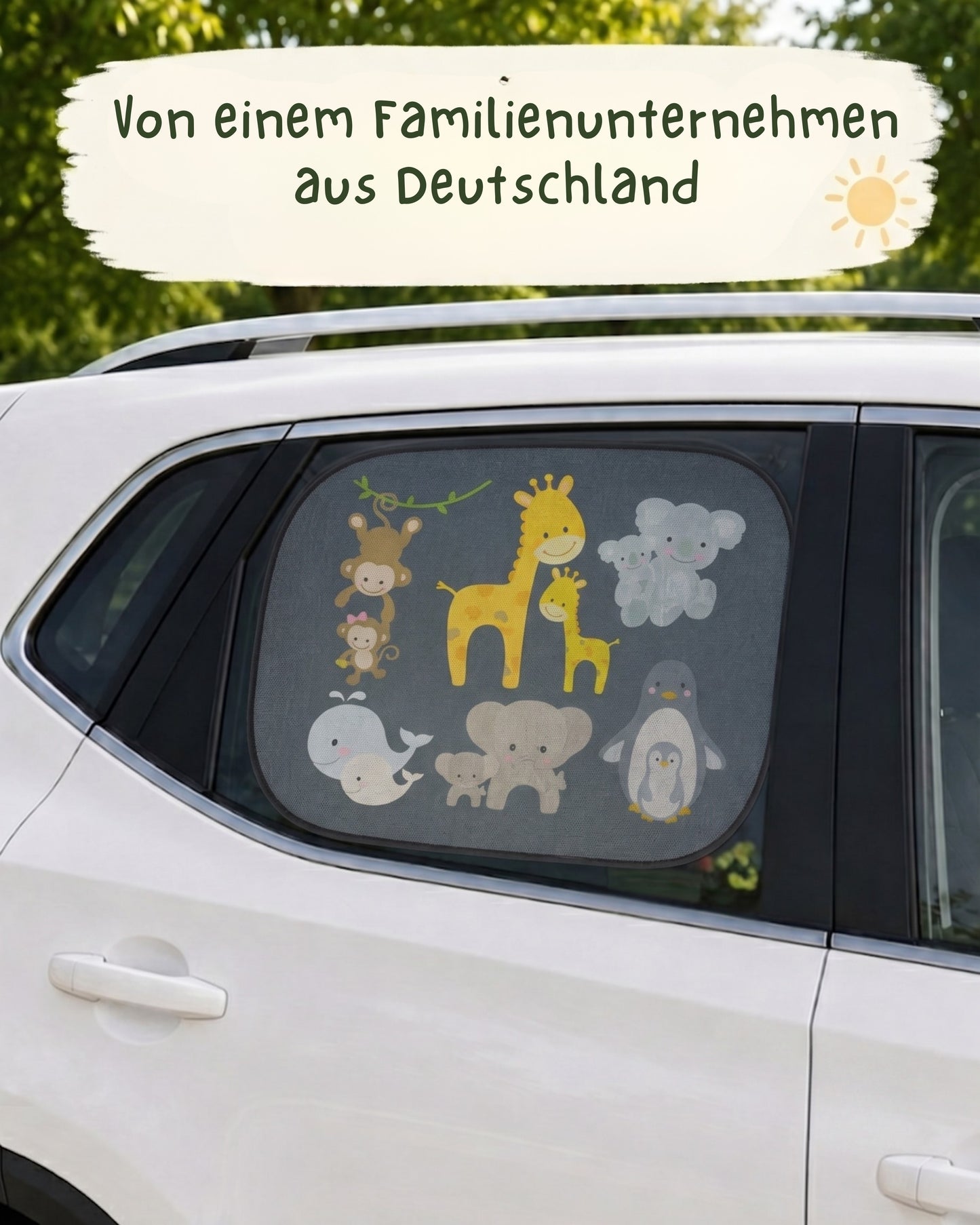 HECKBO Auto-Sonnenblenden Kinder Tierfamilien – 2er-Set
