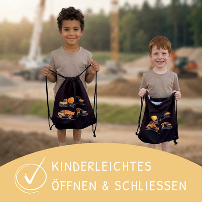 Kinder Turnbeutel Baufahrzeuge 4 schwarz