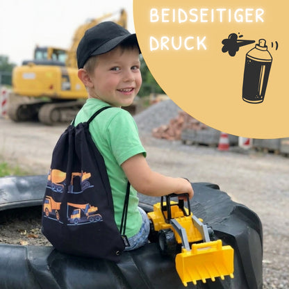 Kinder Turnbeutel Baufahrzeuge 4 schwarz