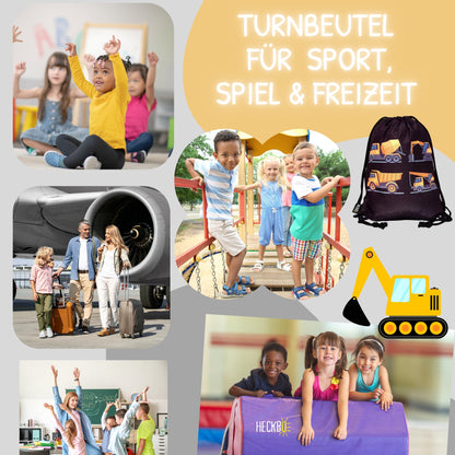 Kinder Turnbeutel Baufahrzeuge 4 schwarz