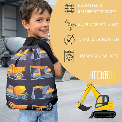 Kinder Turnbeutel Baufahrzeuge 8 schwarz