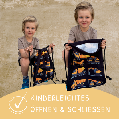Kinder Turnbeutel Baufahrzeuge 8 schwarz
