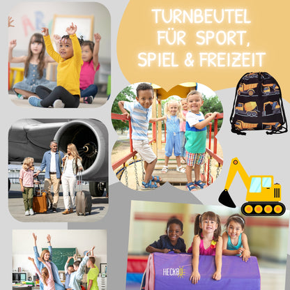 Kinder Turnbeutel Baufahrzeuge 8 schwarz