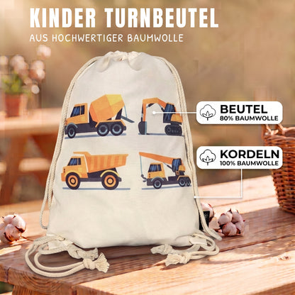 Kinder Turnbeutel Baufahrzeuge 4 weiss