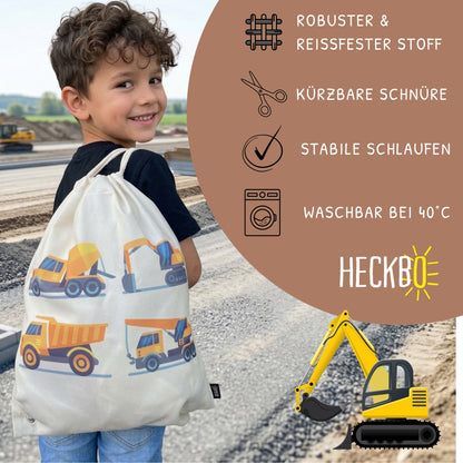 Kinder Turnbeutel Baufahrzeuge 4 weiss