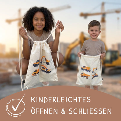 Kinder Turnbeutel Baufahrzeuge 4 weiss