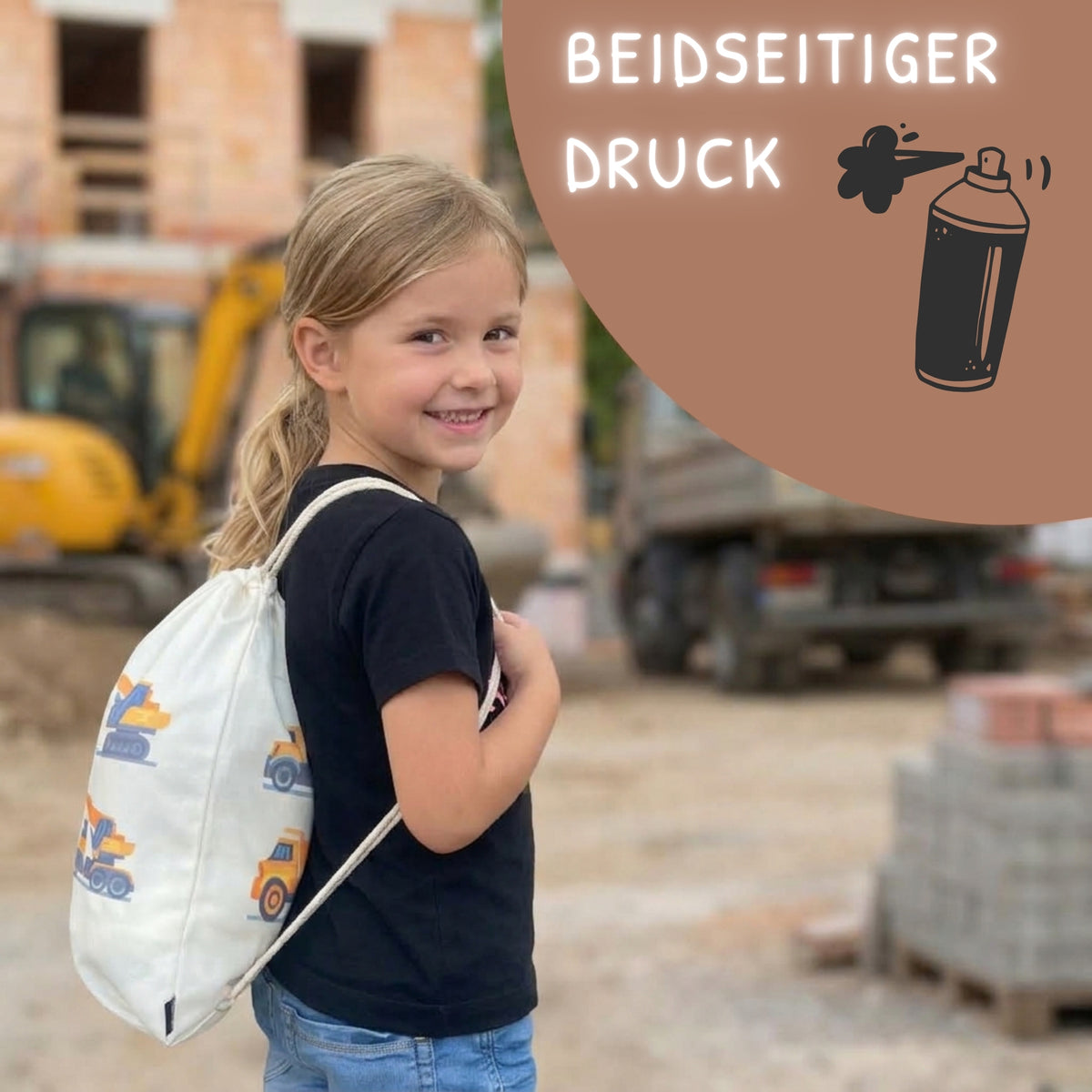 Kinder Turnbeutel Baufahrzeuge 4 weiss
