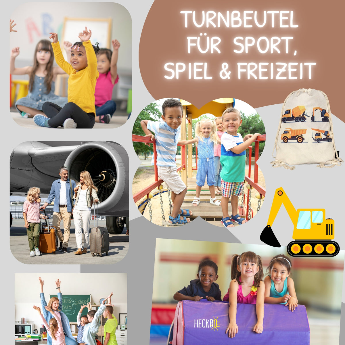 Kinder Turnbeutel Baufahrzeuge 4 weiss