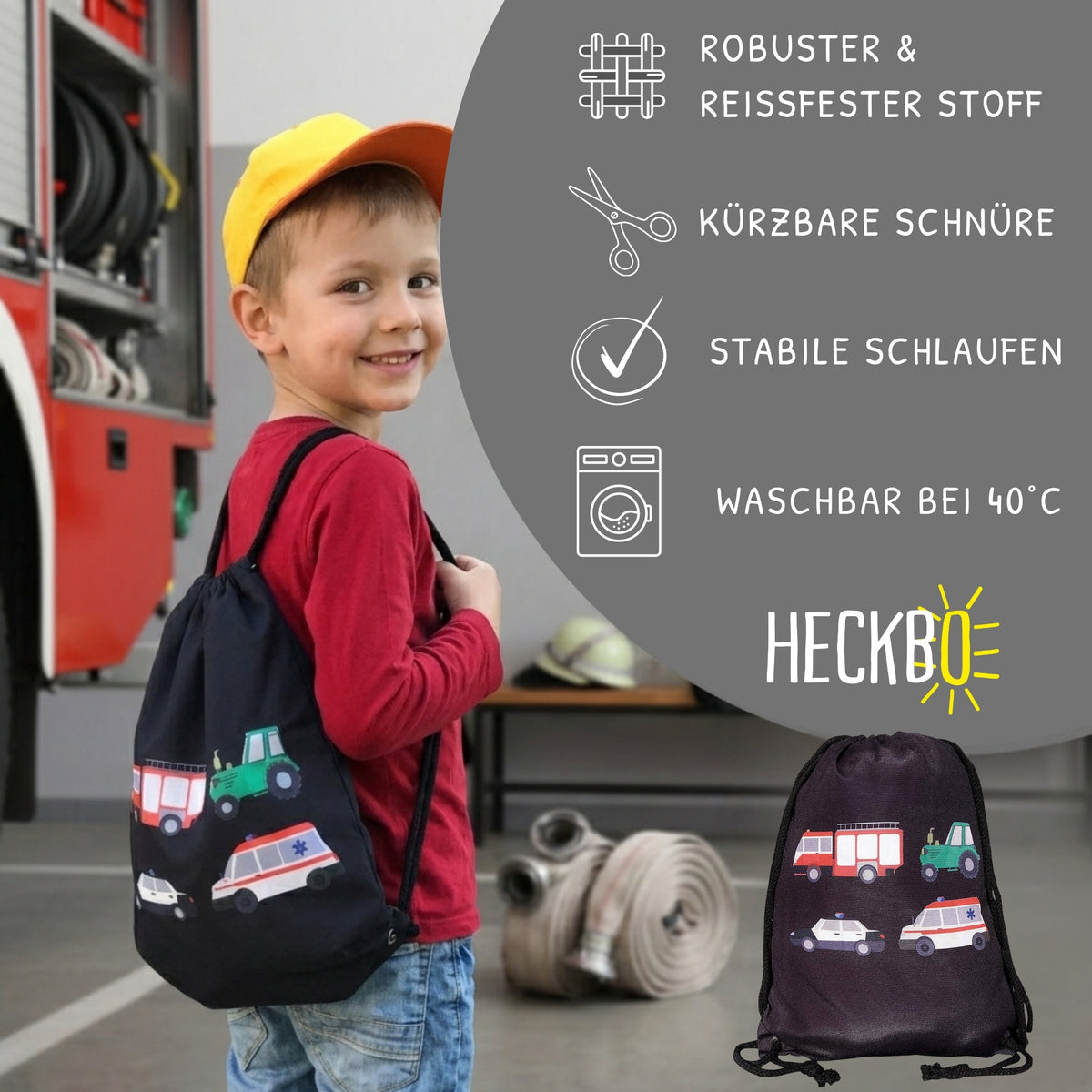 Kinder Turnbeutel Autos Schwarz