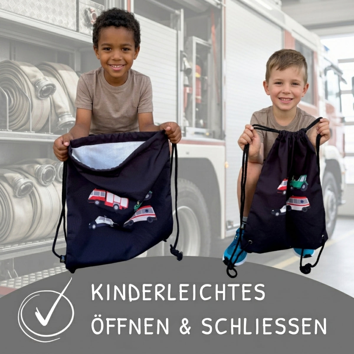 Kinder Turnbeutel Autos Schwarz