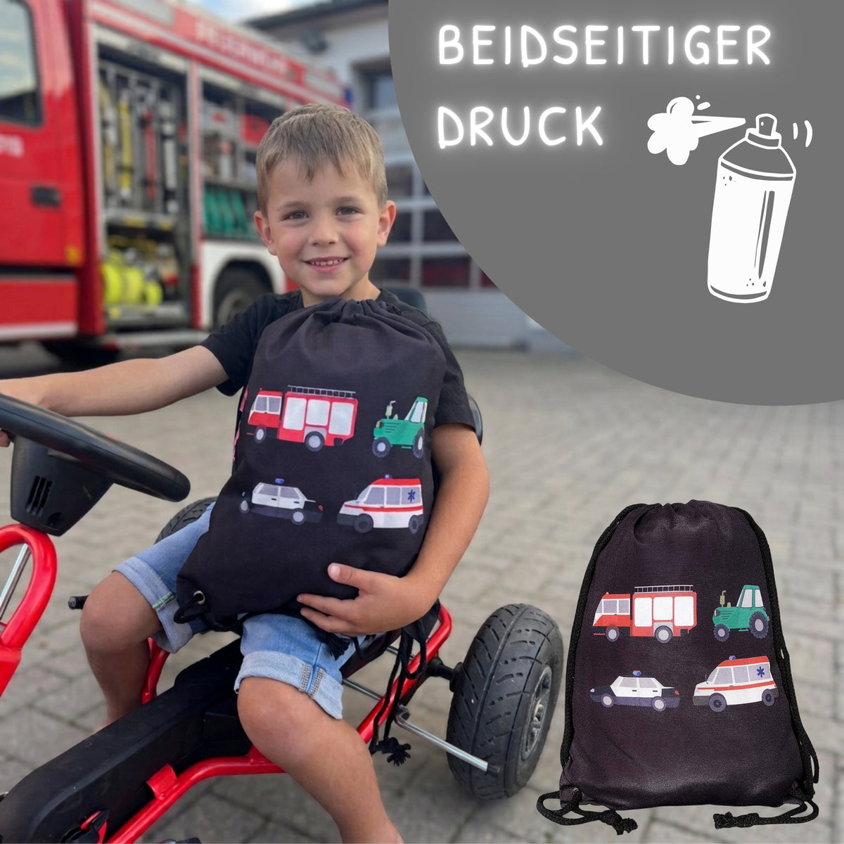 Kinder Turnbeutel Autos Schwarz