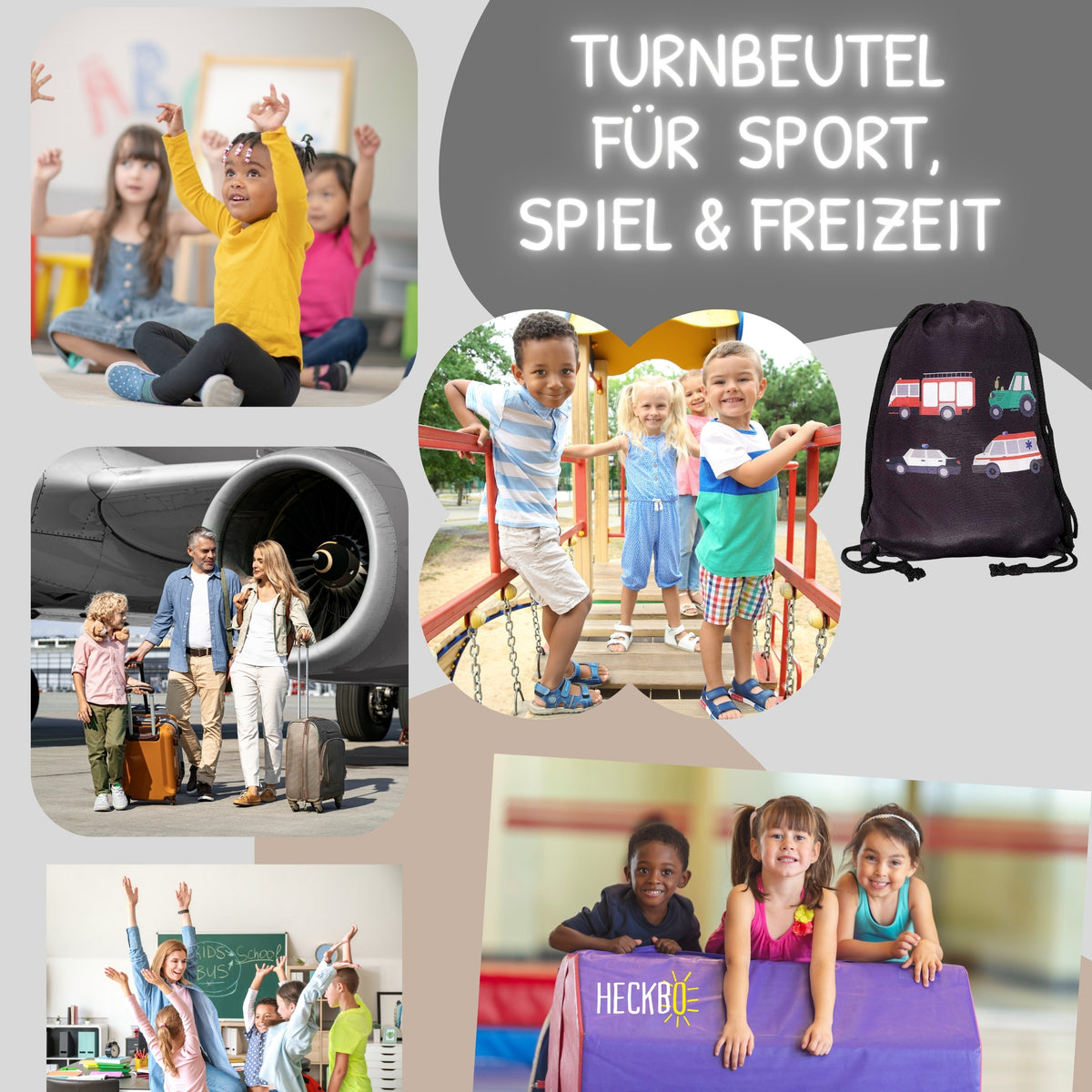 Kinder Turnbeutel Autos Schwarz