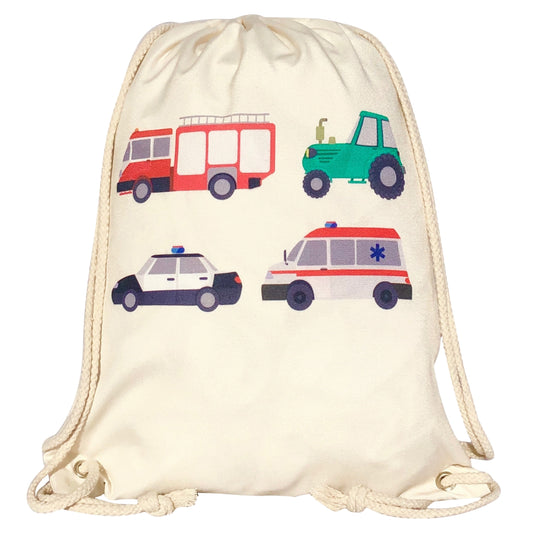 Kinder Turnbeutel Autos beige