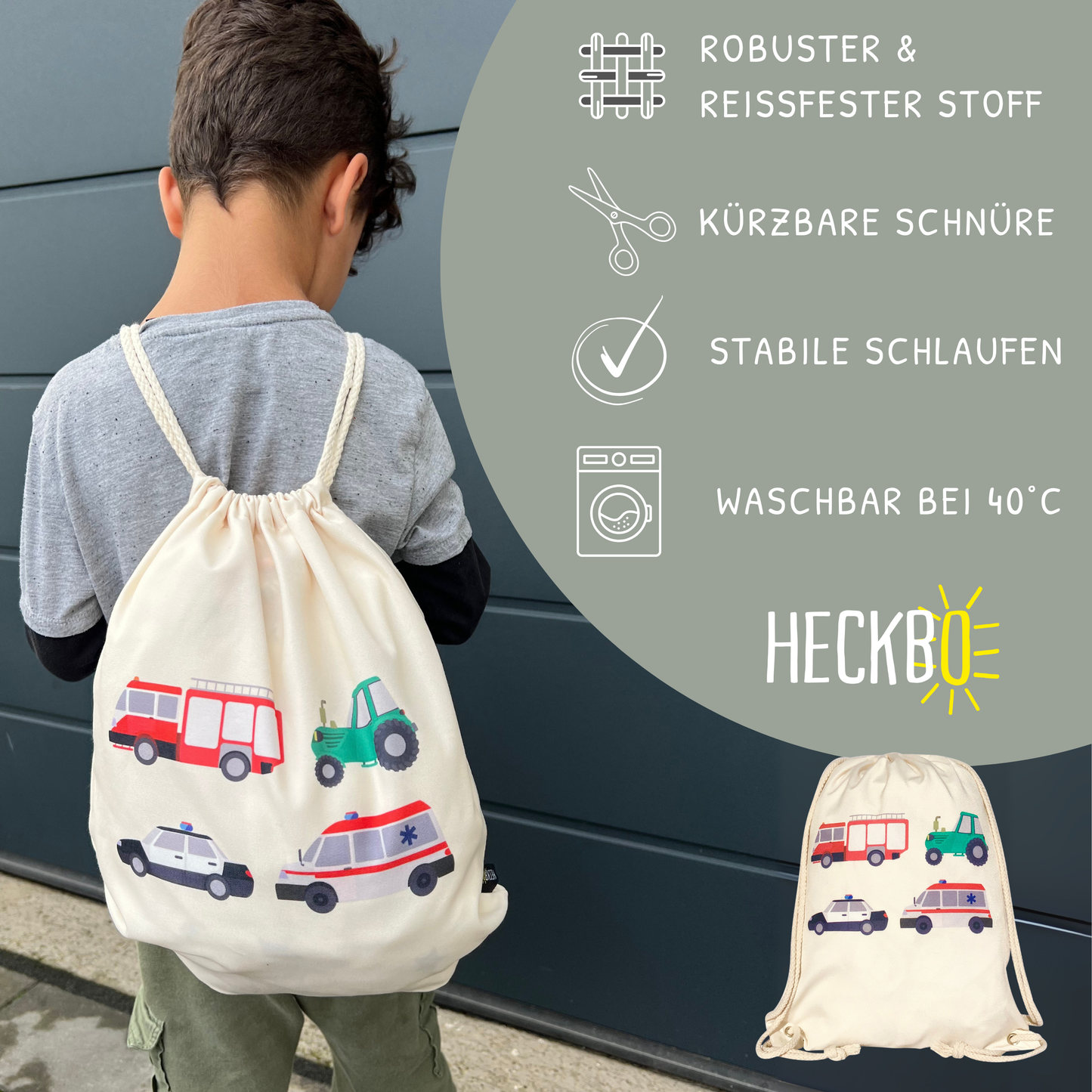 Kinder Turnbeutel Autos beige