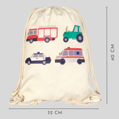 Kinder Turnbeutel Autos beige