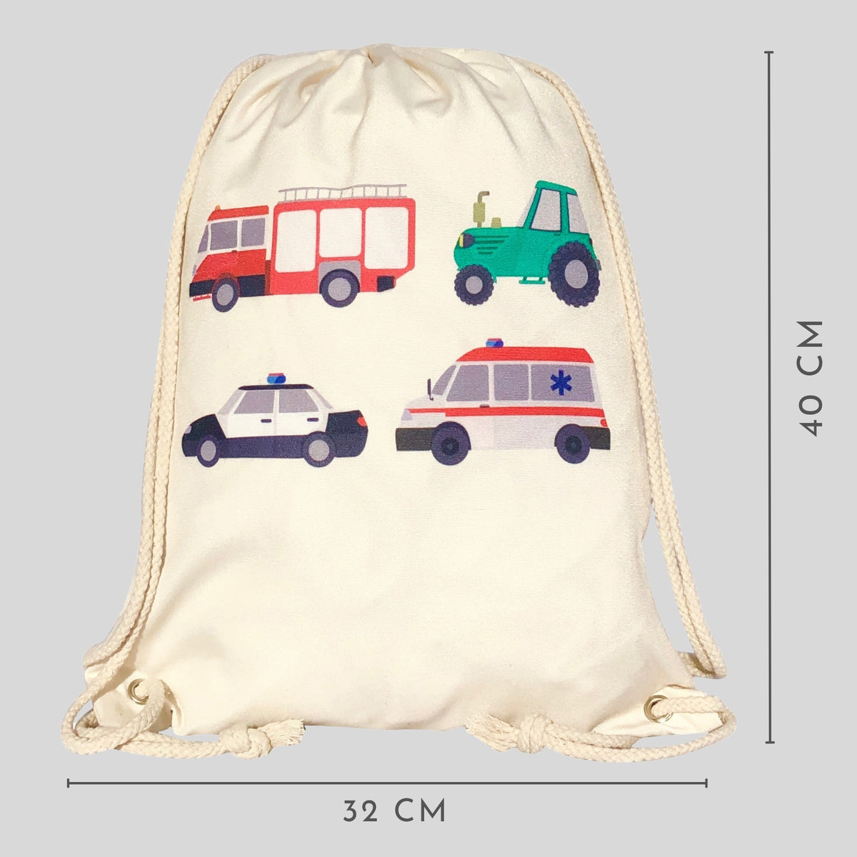 Kinder Turnbeutel Autos beige