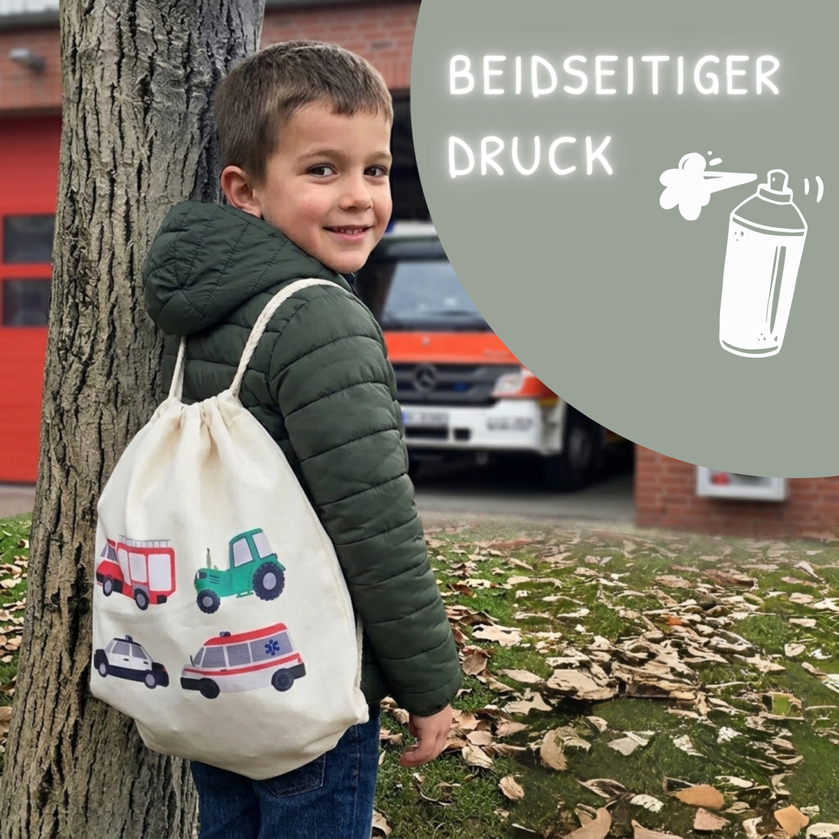 Kinder Turnbeutel Autos beige