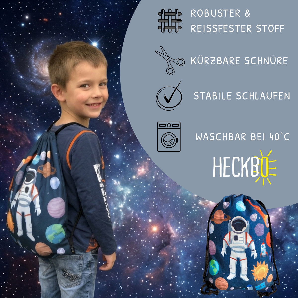Kinder Turnbeutel Astronaut - schwarz