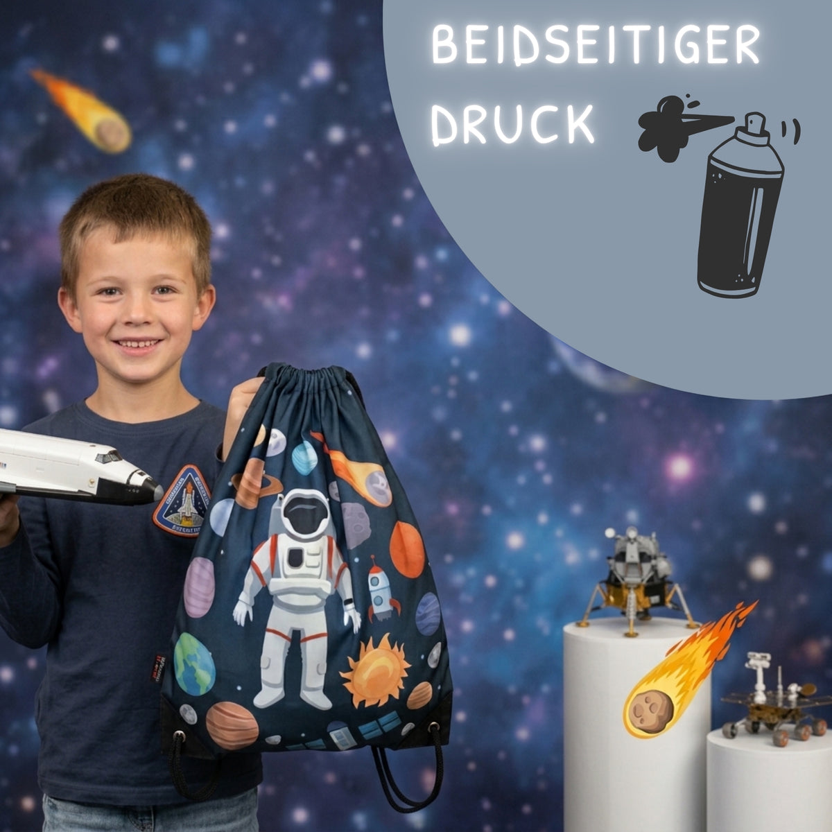 Kinder Turnbeutel Astronaut - schwarz